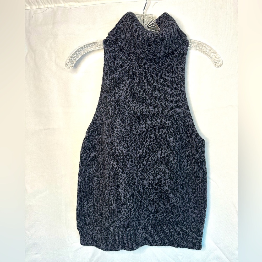 Madewell‎ Black/Grey Marled Sleeveless Turtleneck Sweater | Sz M